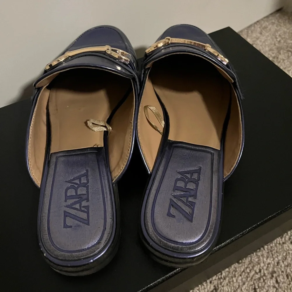 Zara metallic navy blue  mule size 39 - Picture 2 of 7